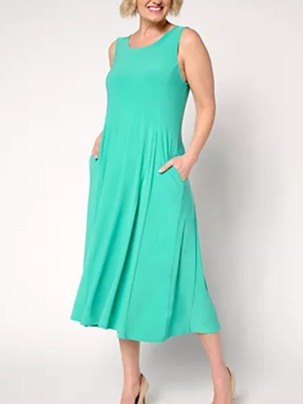 Como Jersey Godet Midi Dress Teal Jade MP Pockets